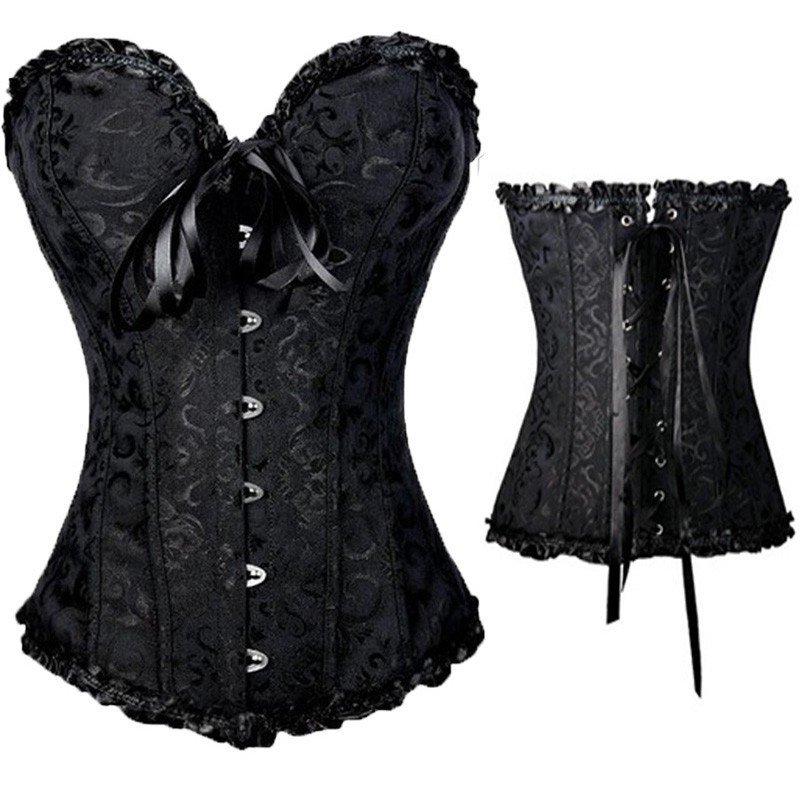 Czarny Usztywniany gorset, zdobiony Model 300 Czarny 5XL