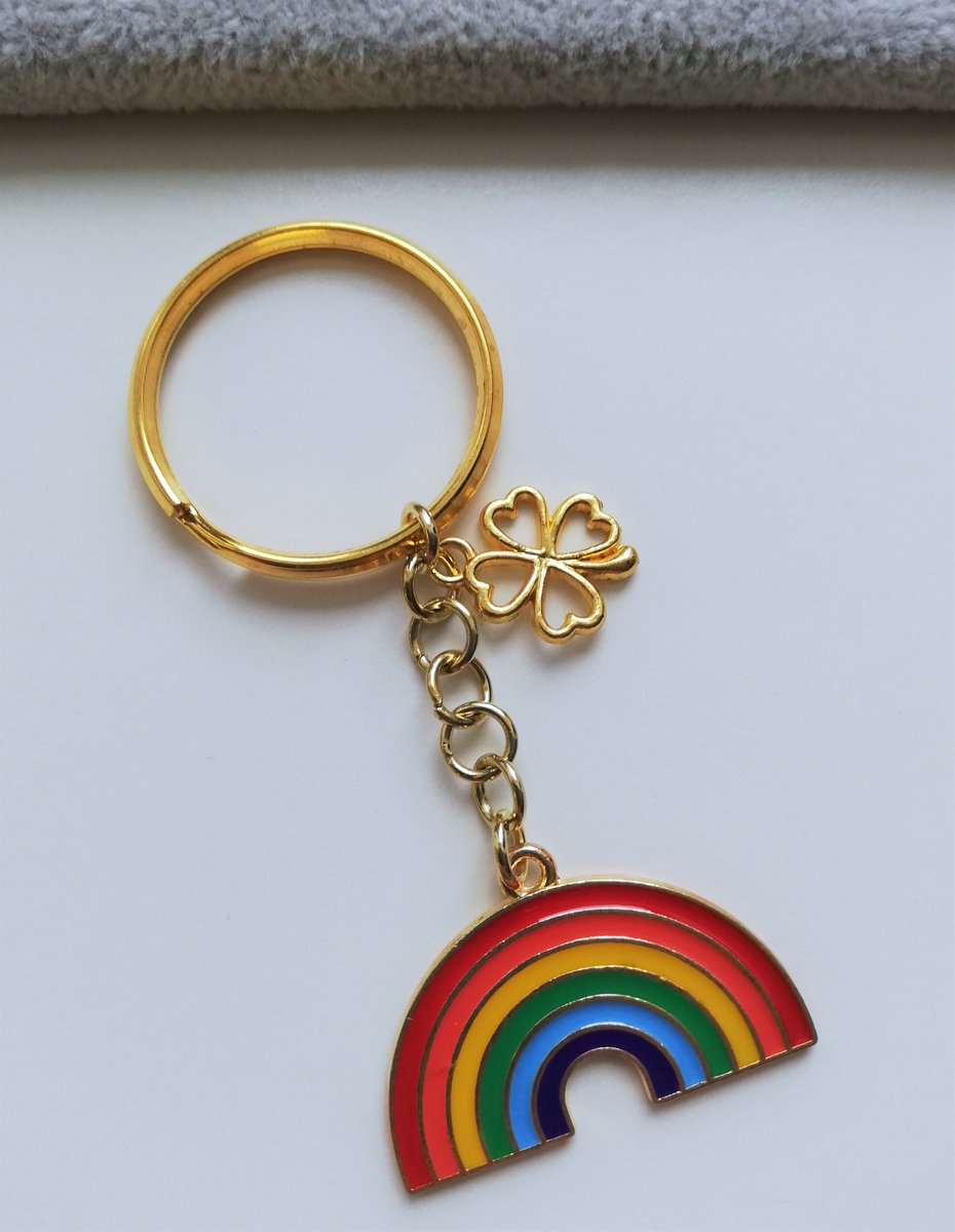 Złoty Brelok Kolorowa Tęcza Koniczyna Lgbt