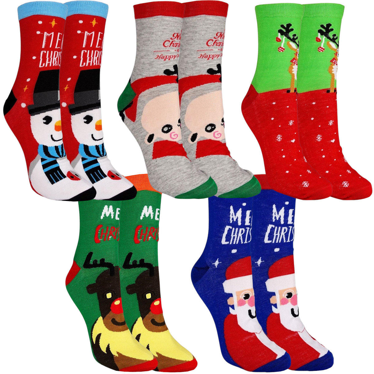 Skarpetki Cieple Damskie Świąteczne Kolorowe 5pak 36-38