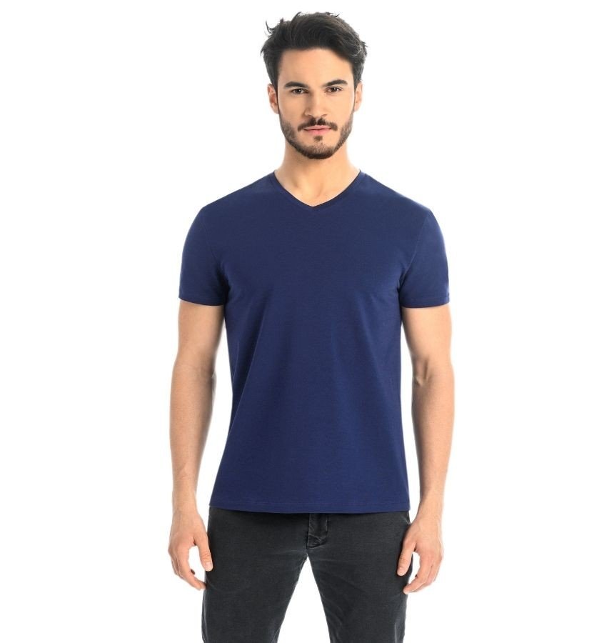 T-shirt męski bawełniany Dany V niebieski, Teyli