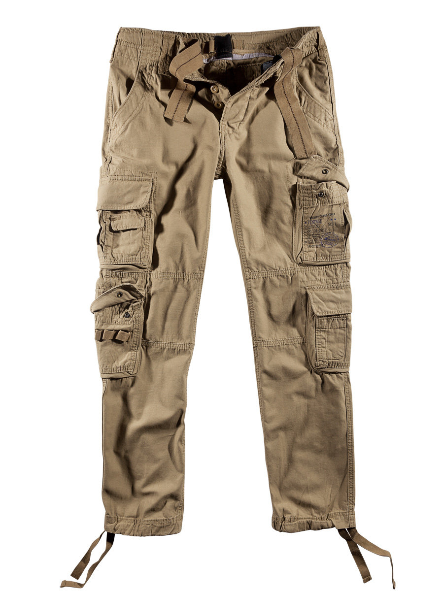 spodnie bojówki PURE SLIM FIT TROUSERS beige-L