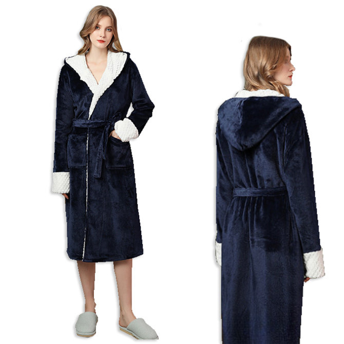 SZLAFROK DAMSKI z kapturem MIĘKKI gruby plusz L