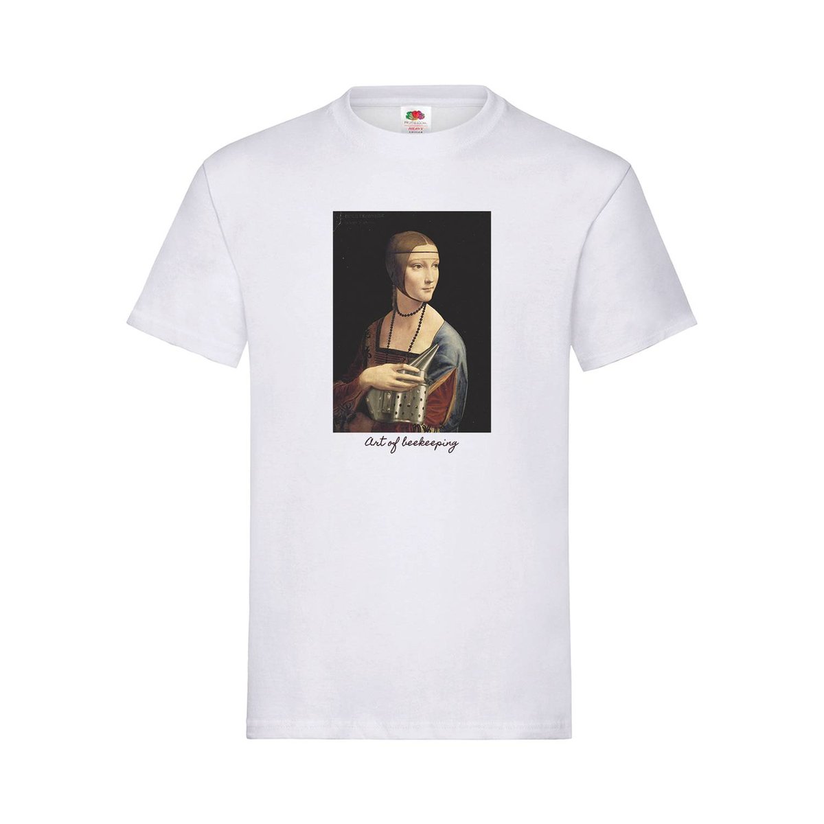 Koszulka bawełniana z nadrukiem Dama z gronostajem | Art of Beekeeping (biała) - wzór KA51 XL