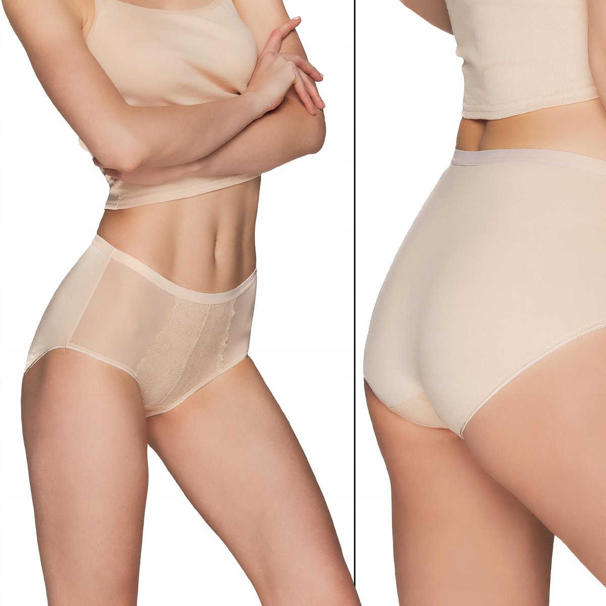 Babell 152 Wysokie Figi Bawełna i Tiul Beżowe S