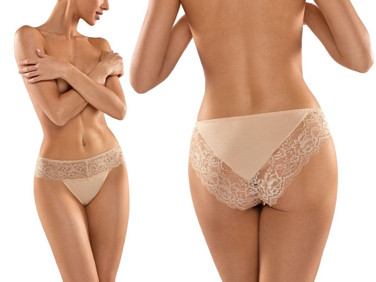 Babell 135 Koronkowe Figi bawełniane Beżowy L