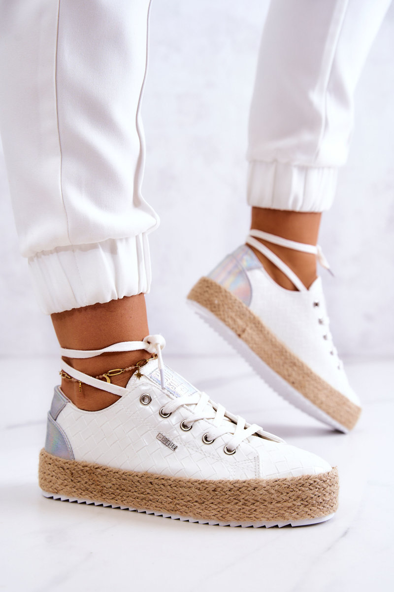 Wiązane Espadryle Na Plecionej Platformie Big Star JJ274397 Białe-38