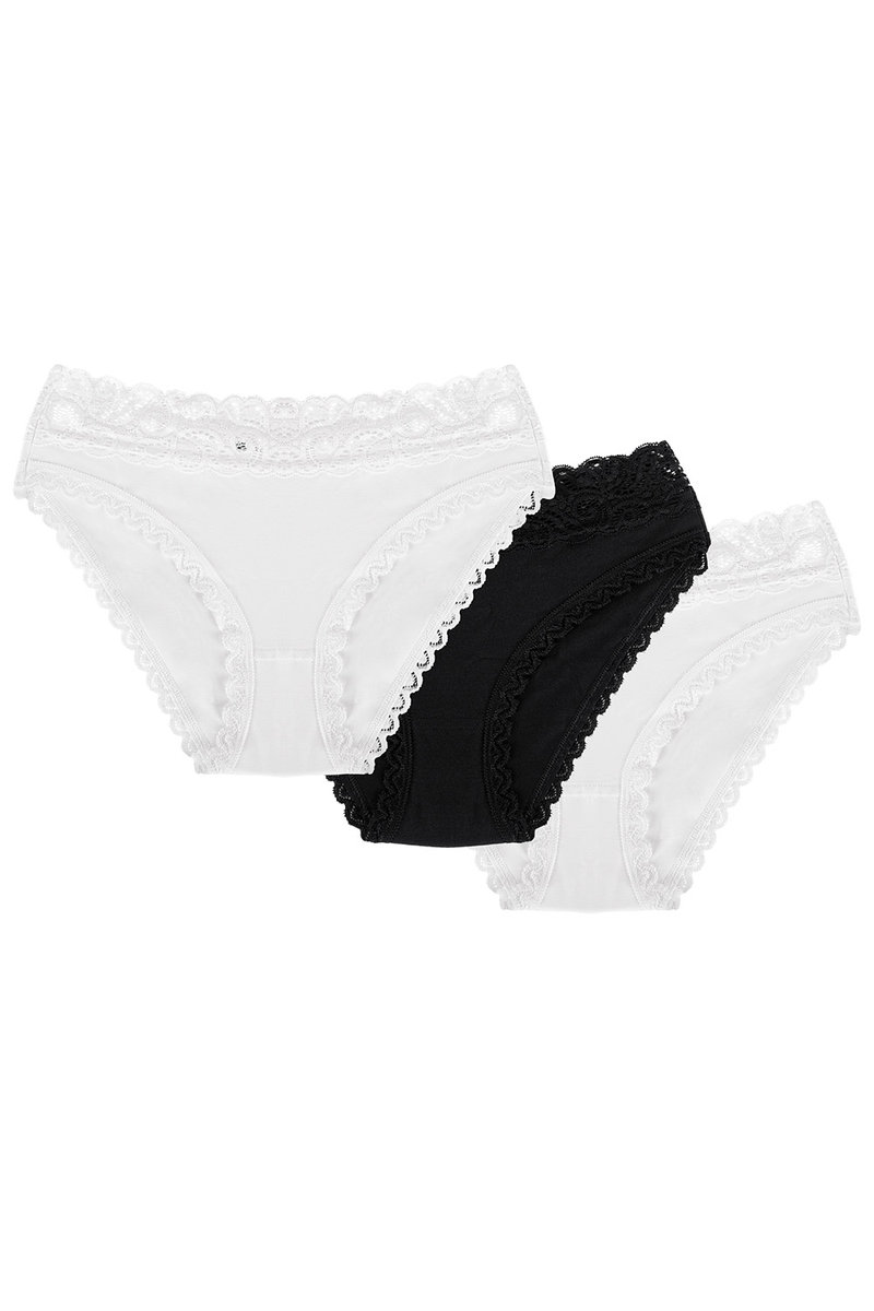 Wol-Bar Soft Lovely 3-pak biały-biały-czarny L Majtki figi