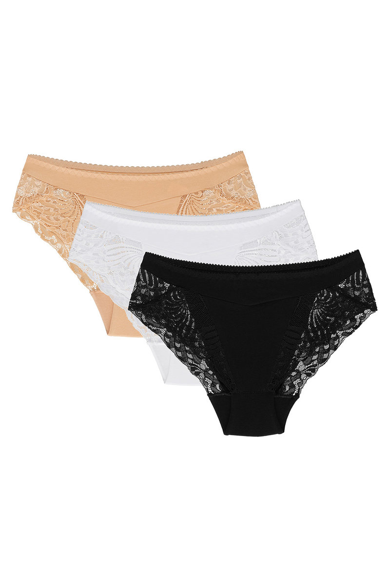 Wol-Bar Eco-Zo 3-pak beżowy-biały-czarny L Majtki figi
