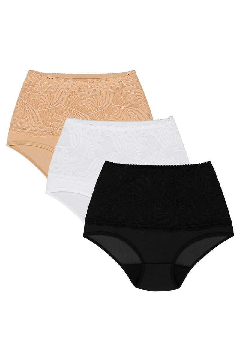 Wol-Bar Kaja 3-pak beżowy-biały-czarny 2XL Majtki figi