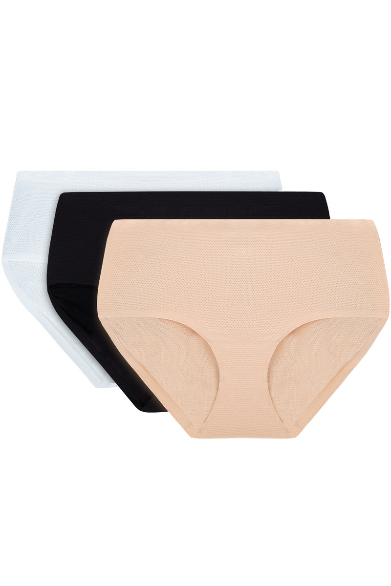 Vivisence 4013 3-pack biały/czarny/beżowy M Majtki wysokie figi