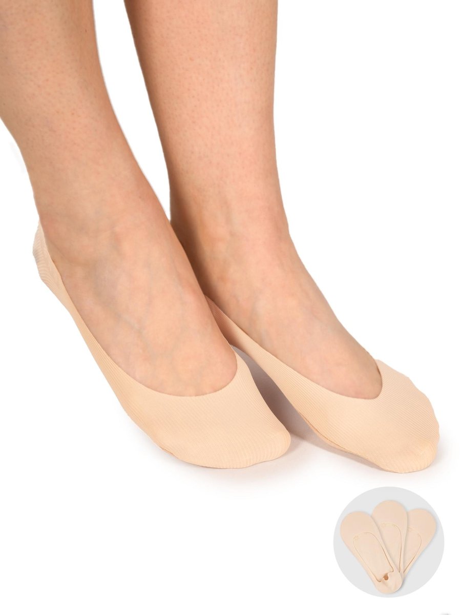 Skarpety stopki damskie niskie laserowe prążkowane z ABS kremowe 3PAK 36-41