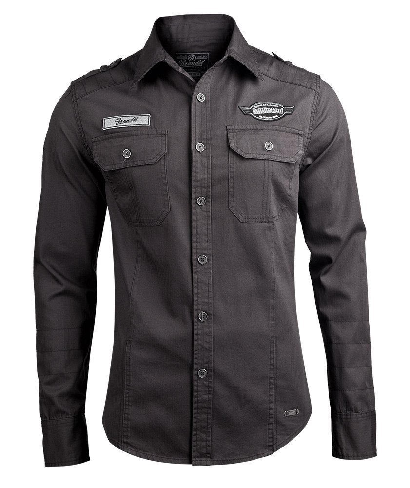 koszula LUIS VINTAGESHIRT WITH BADGES - BLACK-XL
