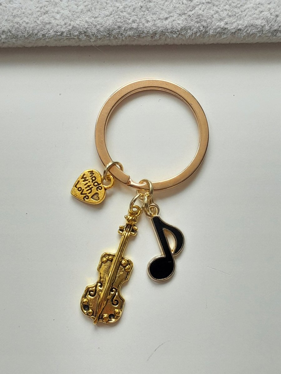 Złoty Brelok Wiolonczela Nuta Nutka Serce Muzyka