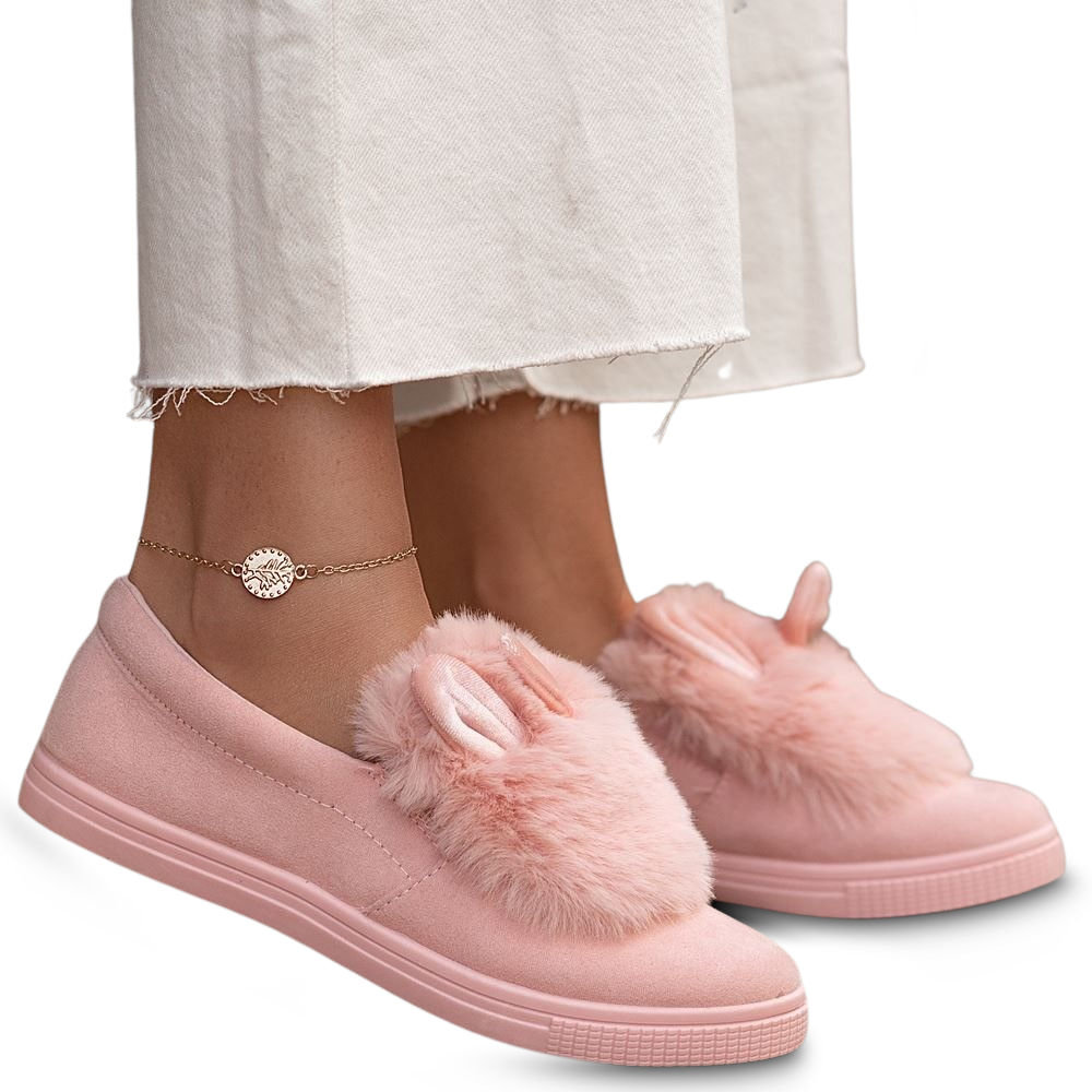 Kapcie Damskie Dziecięce Trampki Z Futerkiem I Uszami Różowe 38