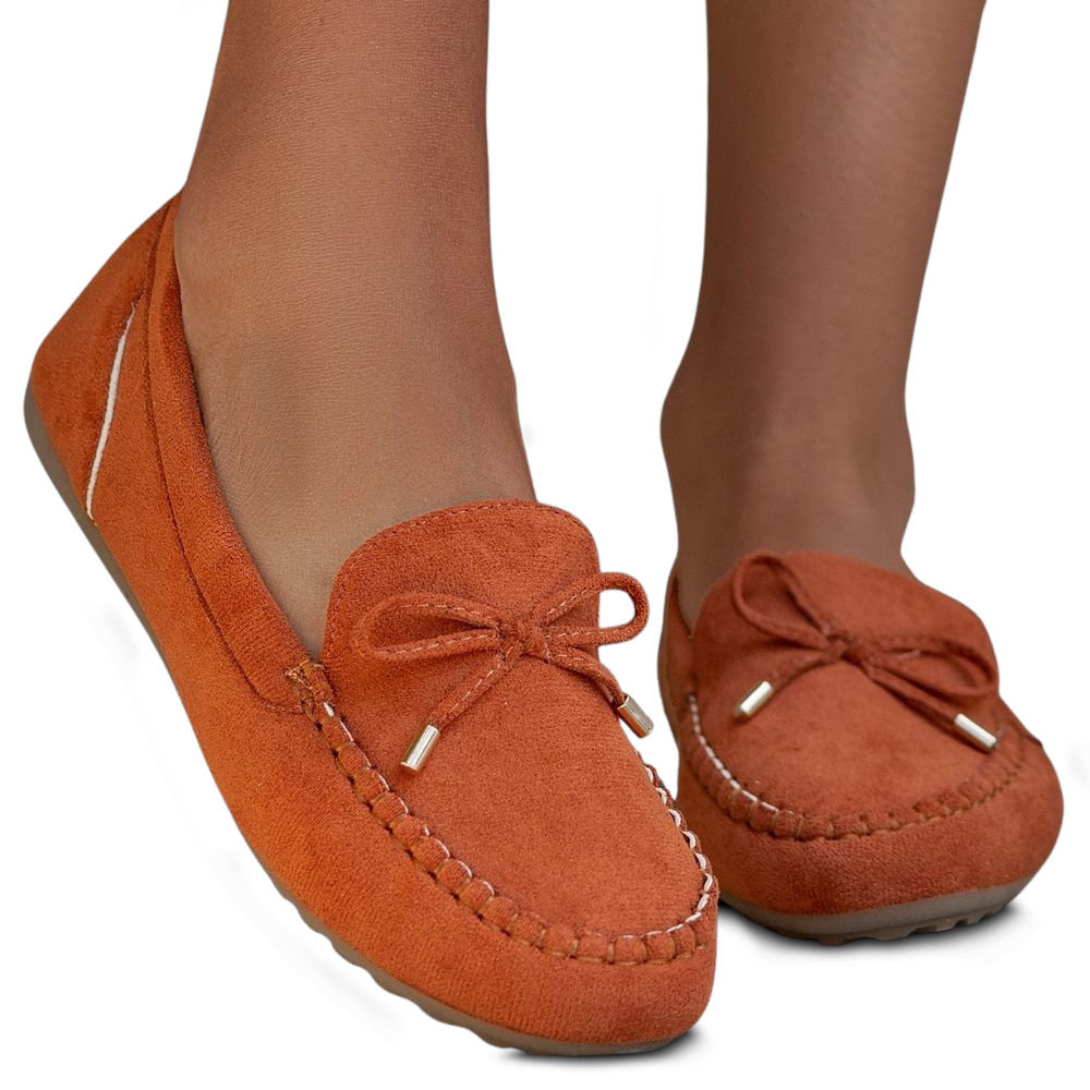 Buty Mokasyny Lekkie Modne Stylowe Damskie Zamszowe Z Kokardą Lari Miedziane 36