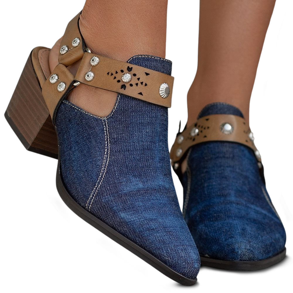 Botki Stylowe Eleganckie Sandały Damskie Weide Jeansowe Na Słupku 41