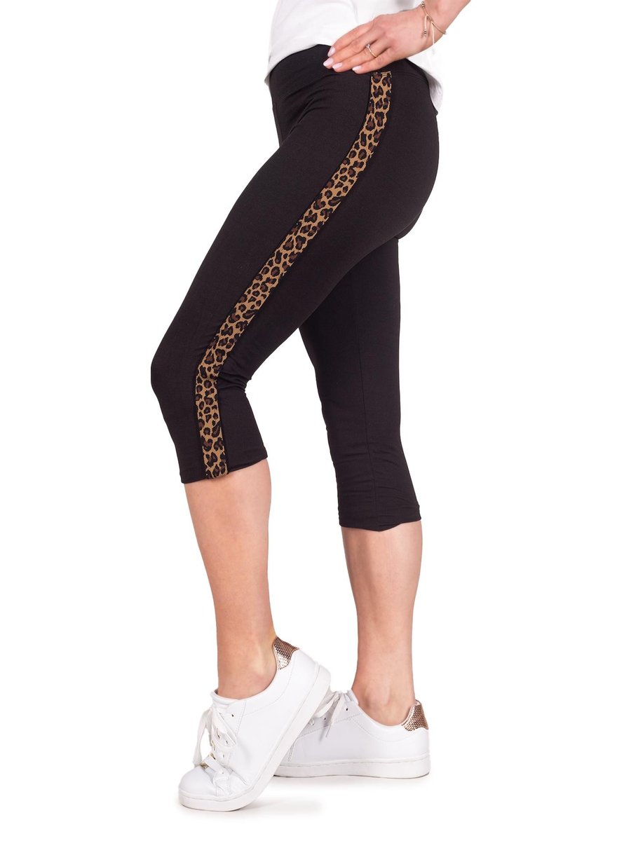 Legginsy damskie getry 3/4 z lampasem w panterkę M