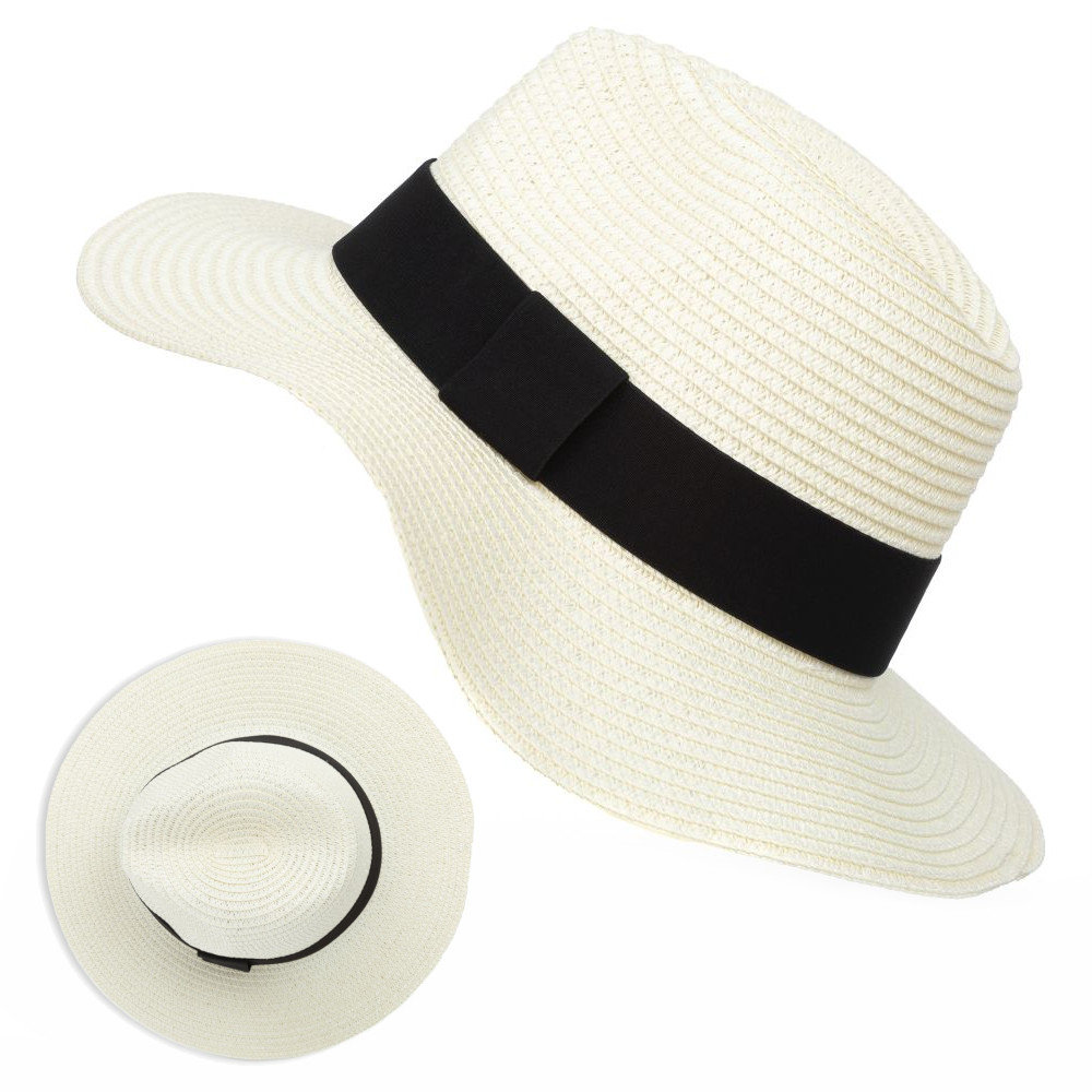 KAPELUSZ DAMSKI SŁOMKOWY NA LATO FALOWANY KOLORY - KPL-LX23-036-ECR