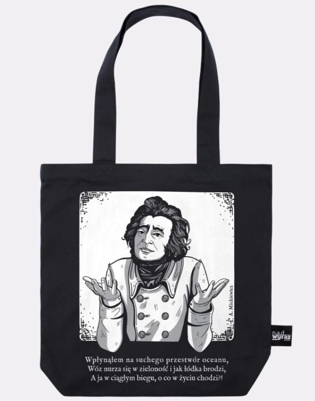 Torba na książki, O CO W ŻYCIU CHODZI? ADAM MICKIEWICZ, bawełniana, czarna