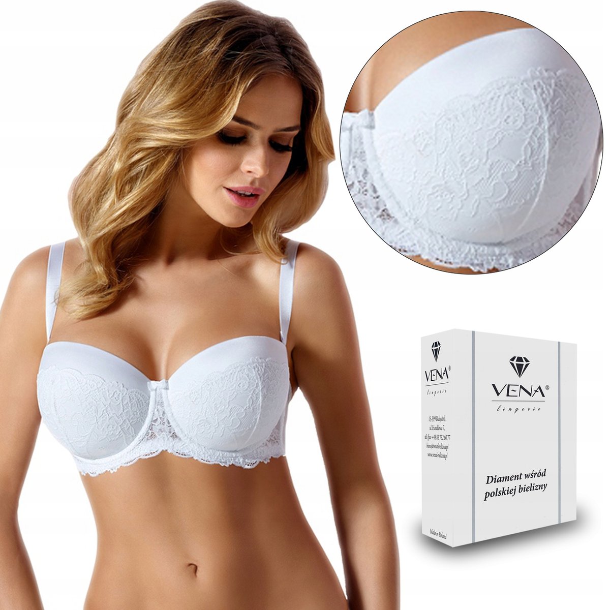 Biustonosz Bardotka Vena Vb-235 Biały Koronka, 85C