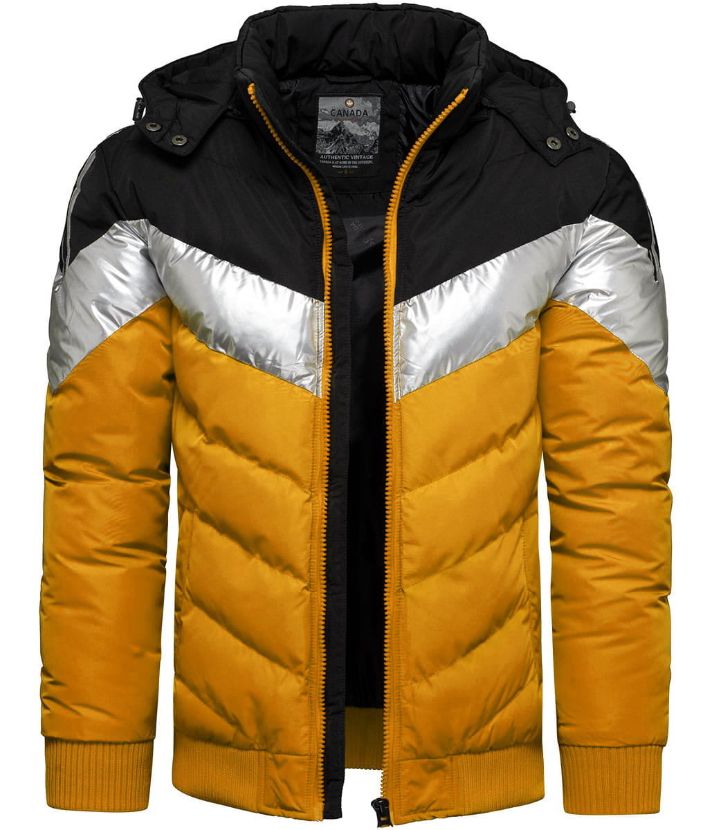 Kurtka męska zimowa z kapturem musztardowa Recea - S