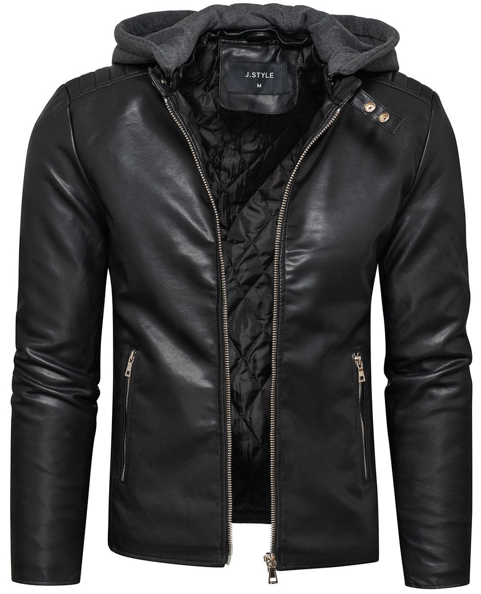 Kurtka męska skórzana czarna z kapturem Recea - L