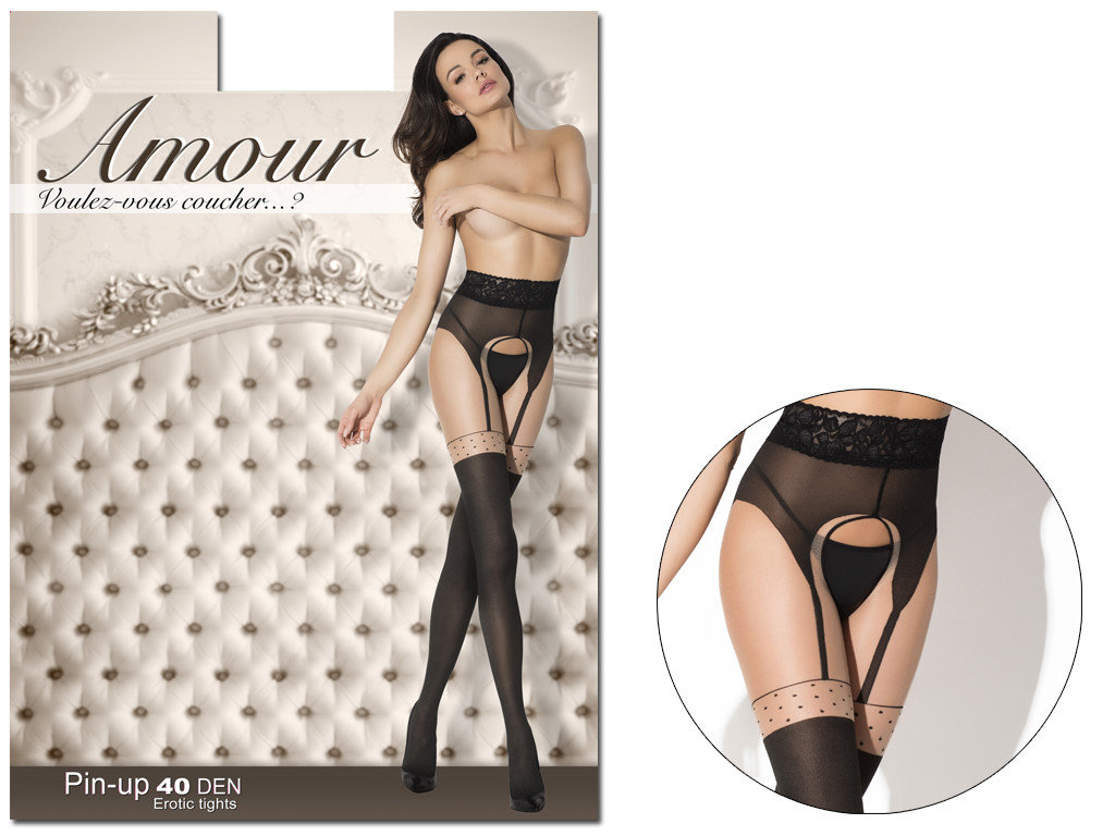 Rajstopy jak pończochy z dziurą w kroku koronka w pasie 1-2 Nero Beige