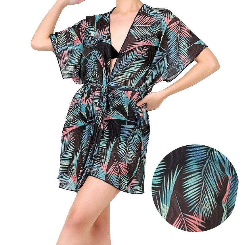 Lekkie przewiewne Kimono plażowe Tunika Pareo One Size Leaf