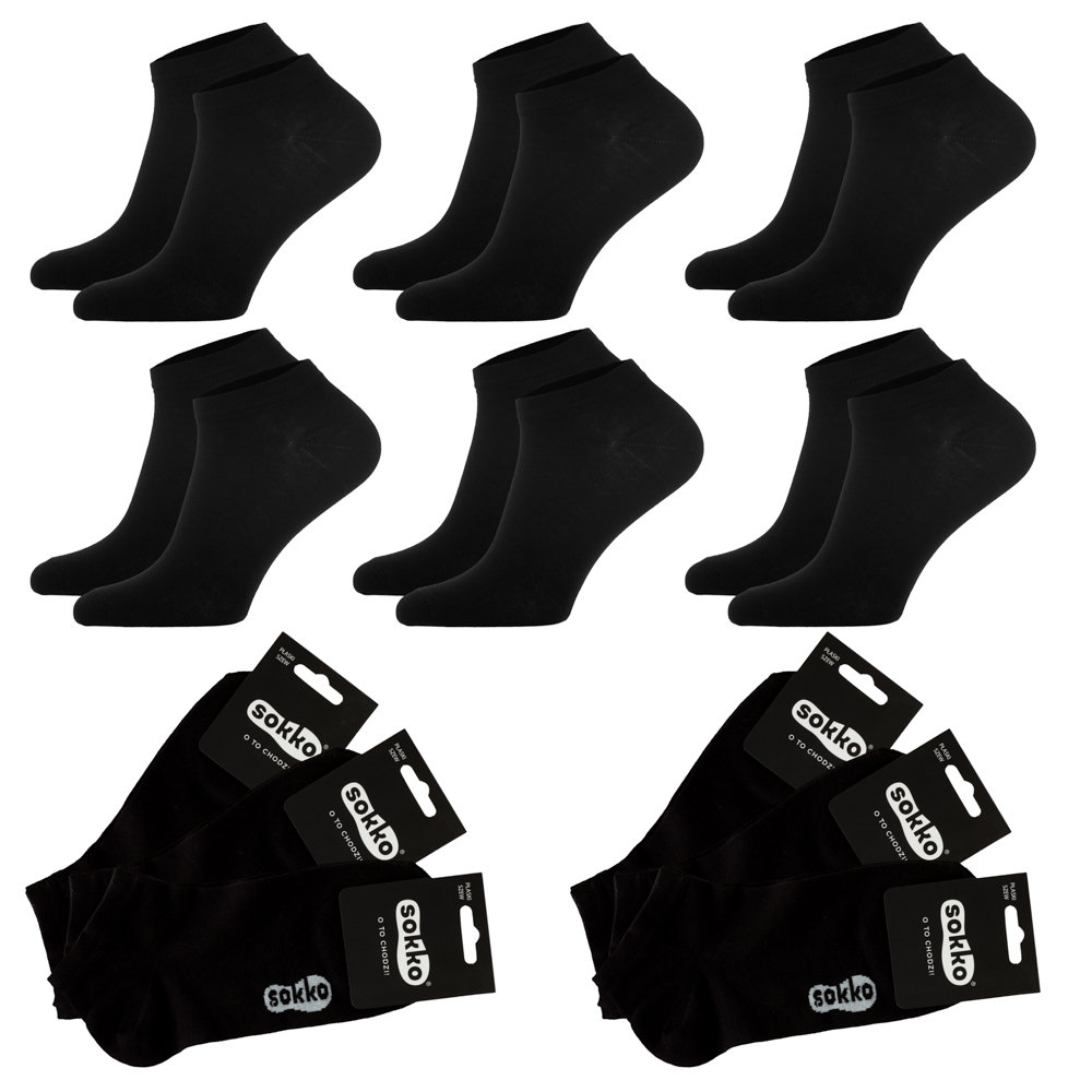 6X SOKKO STOPKI DAMSKIE NISKIE BAWEŁNIANE CZARNE - SD6-S10-CZA-36-38