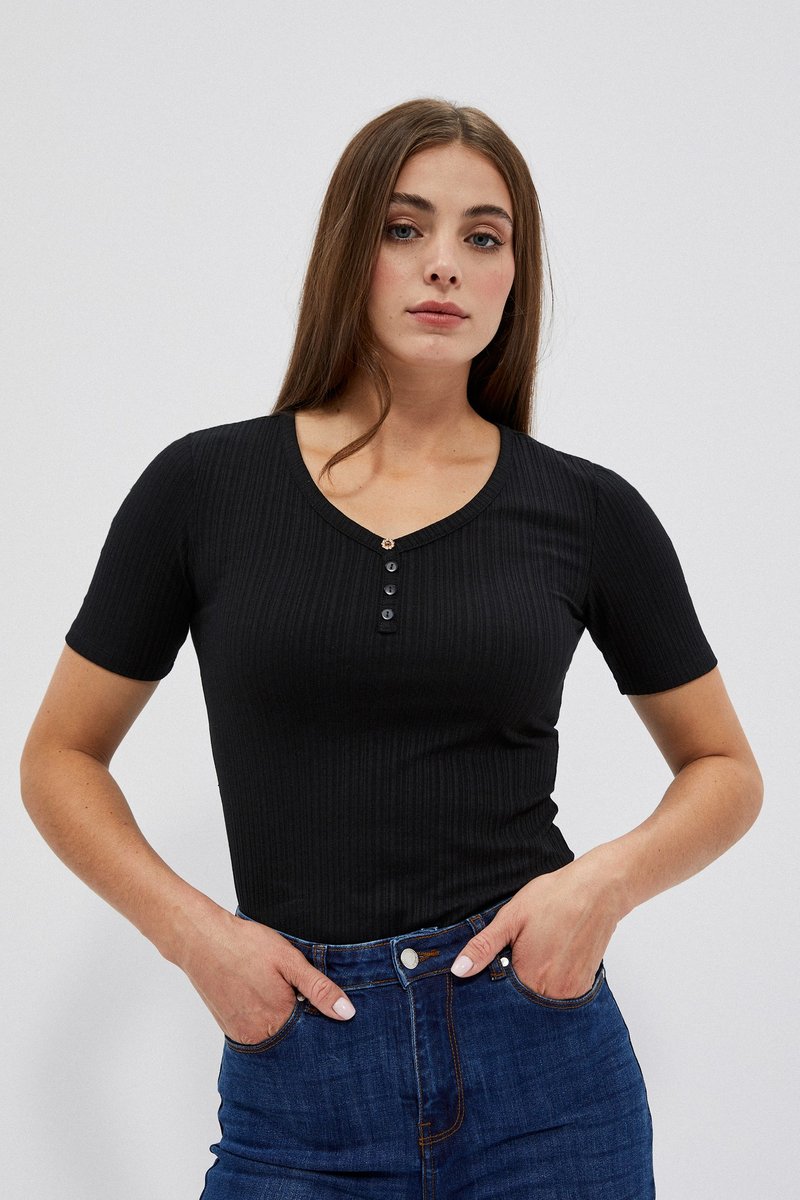Bluzka z okrągłym dekoltem i guzikami-XS