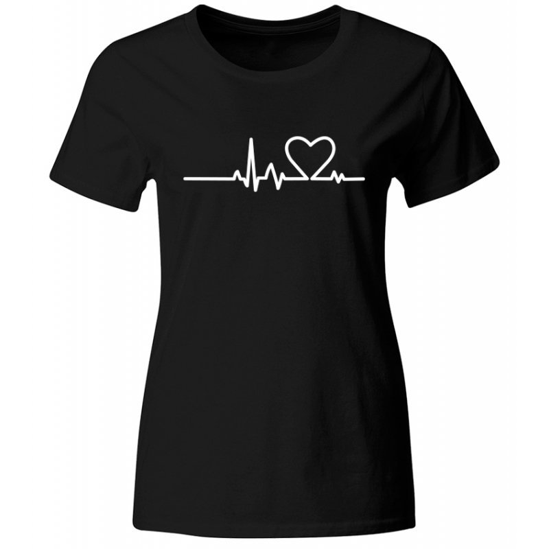 Koszulka Serce Linia Życia EKG. Modny t-shirt damski, czarny, roz. M