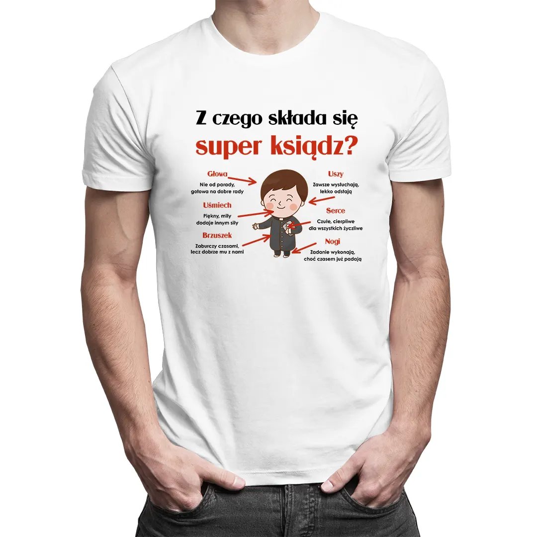 Koszulkowy, Koszulka męska, Z czego składa się super ksiądz? dla księdza, rozmiar XXL