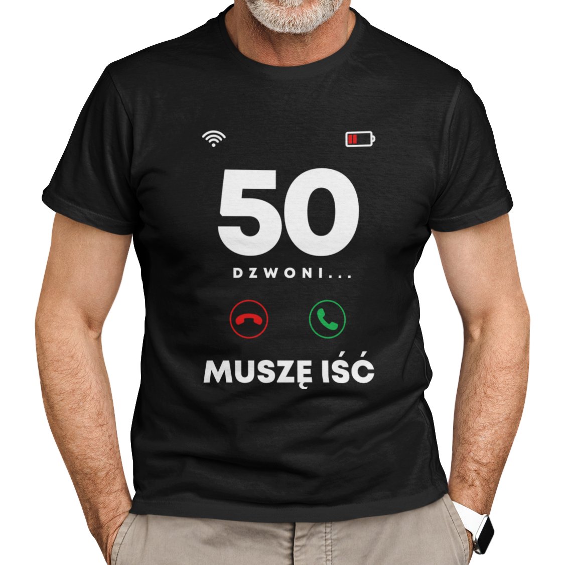 Koszulkowy, Koszulka męska, 50 dzwoni, muszę iść, rozmiar XS