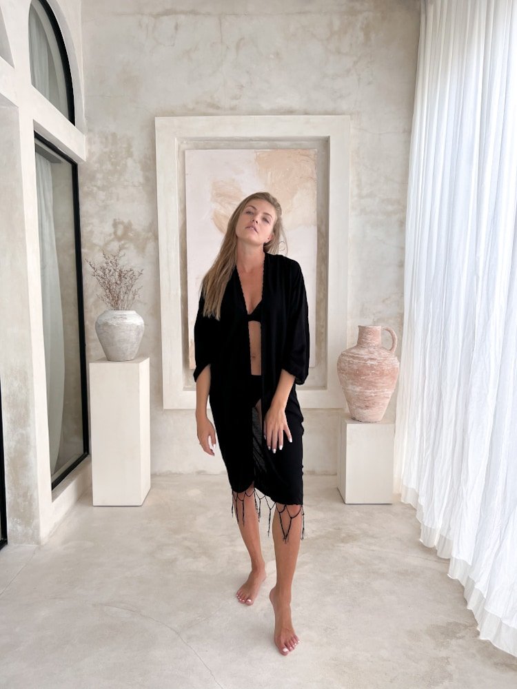 Narzutka Plażowa Tunika Chusta Plażowa Pareo Narzutka na Plażę ARIS BLACK