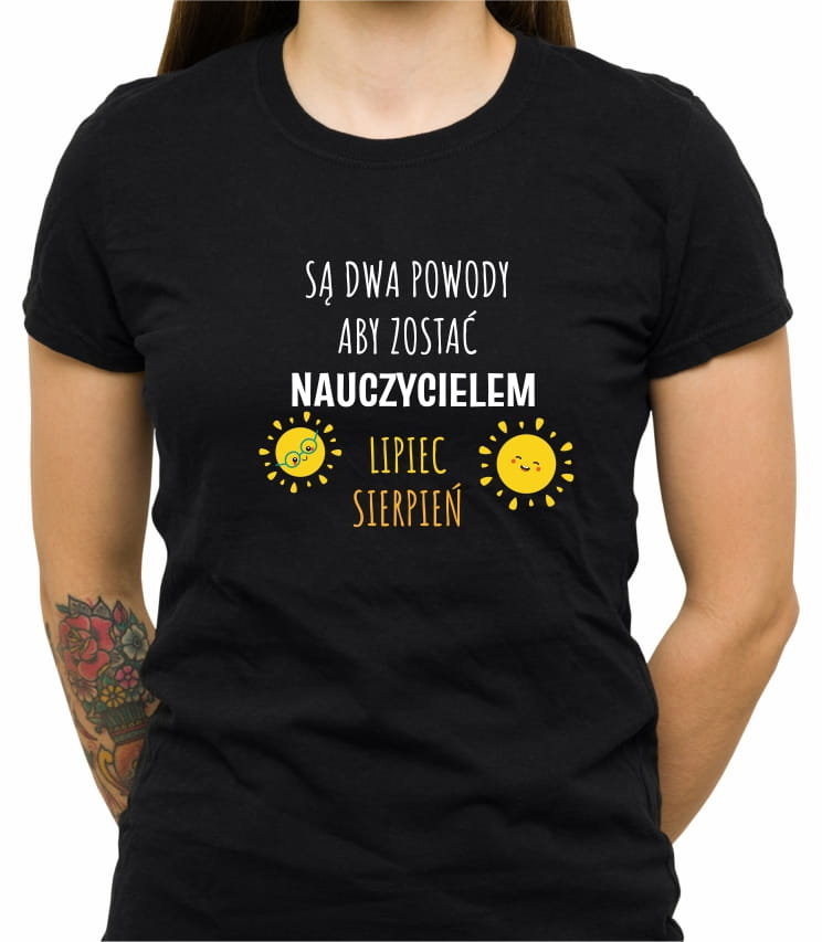 Koszulka Z Nadrukiem Powody By Być Nauczycielem, Dzień Nauczyciela, Damska, Czarna, Rozmiar Xl