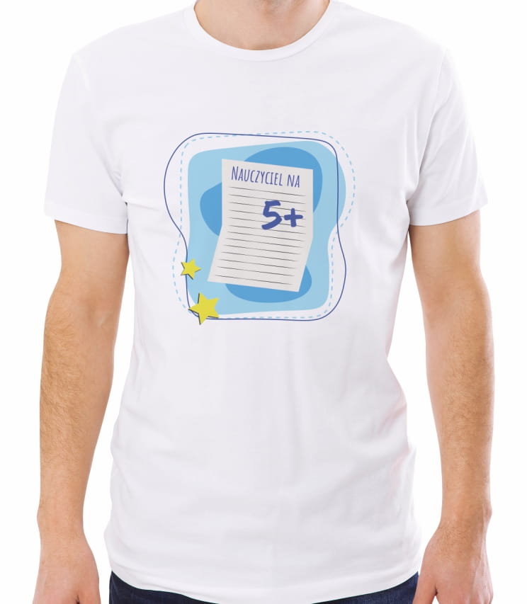 Koszulka Z Napisem, Nauczyciel Na 5, Dzień Nauczyciela, Męska, Biała, Rozmiar S