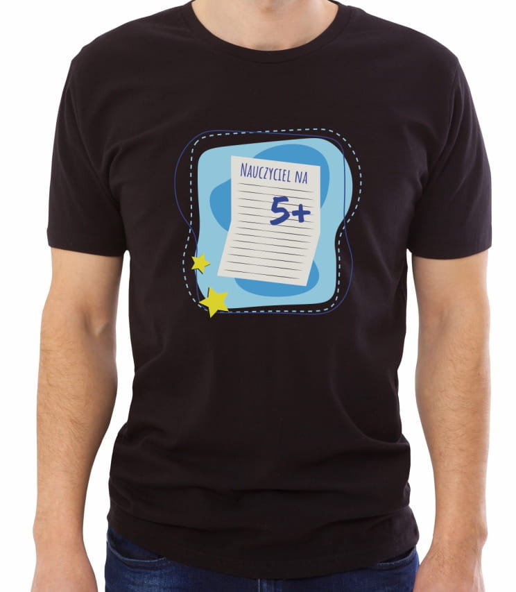 Koszulka Z Napisem, Nauczyciel Na 5, Dzień Nauczyciela, Męska, Czarna, Rozmiar Xxl