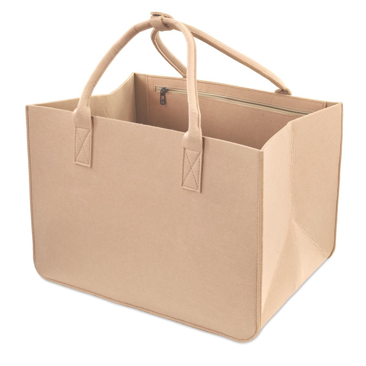 Torba na zakupy z filcu - koszyk na zakupy z filcu torba na zakupy pojemny koszyk z rączkami składany koszyk z filcu z kieszenią beżowy 40x27x27 cm