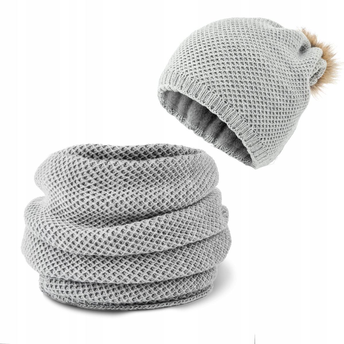 Komplet Zimowy Damski Czapka D1 + Komin Dt1 - Szary