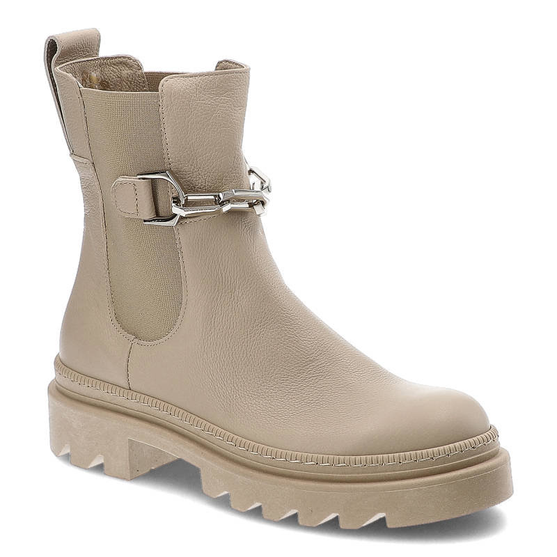 Beżowe Botki Nessi Modne Skórzane Buty Damskie