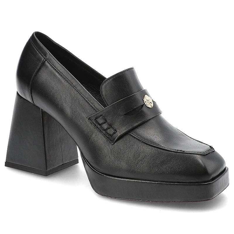 Czarne Półbuty Karino Eleganckie Skórzane Buty Na Obcasie