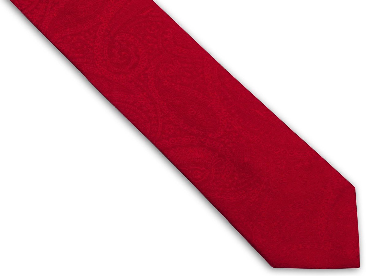Czerwony Krawat Męski - Paisley, Strukturalny Materiał D314