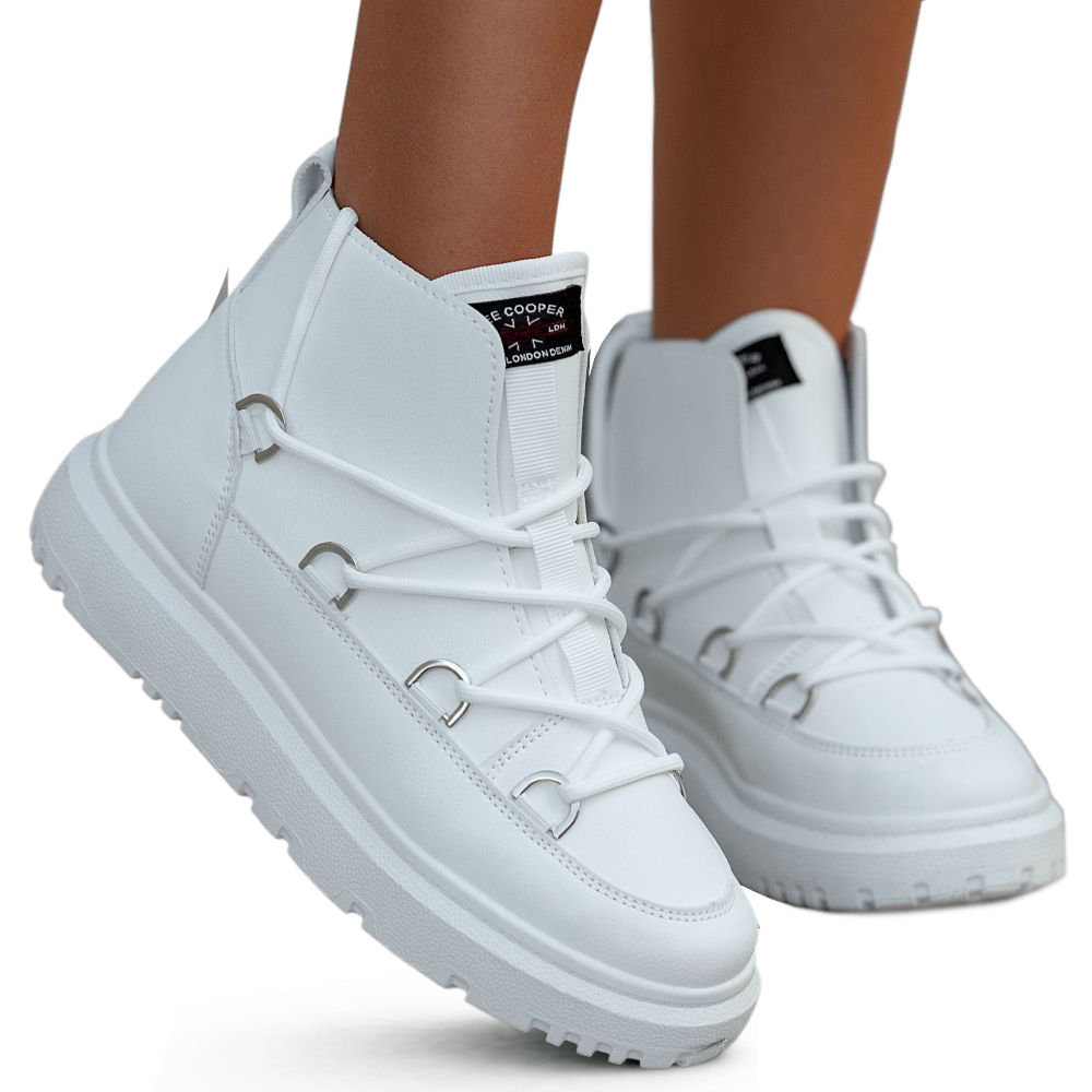 Botki Sportowe Buty Damskie Modne Stylowe Lekkie Eleganckie Skórzane Na Jesień Cieple Sznurowane Lee Cooper Białe 38
