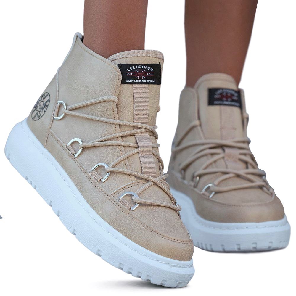 Botki Sportowe Buty Damskie Modne Stylowe Lekkie Eleganckie Skórzane Na Jesień Cieple Sznurowane Lee Cooper Beżowe 38