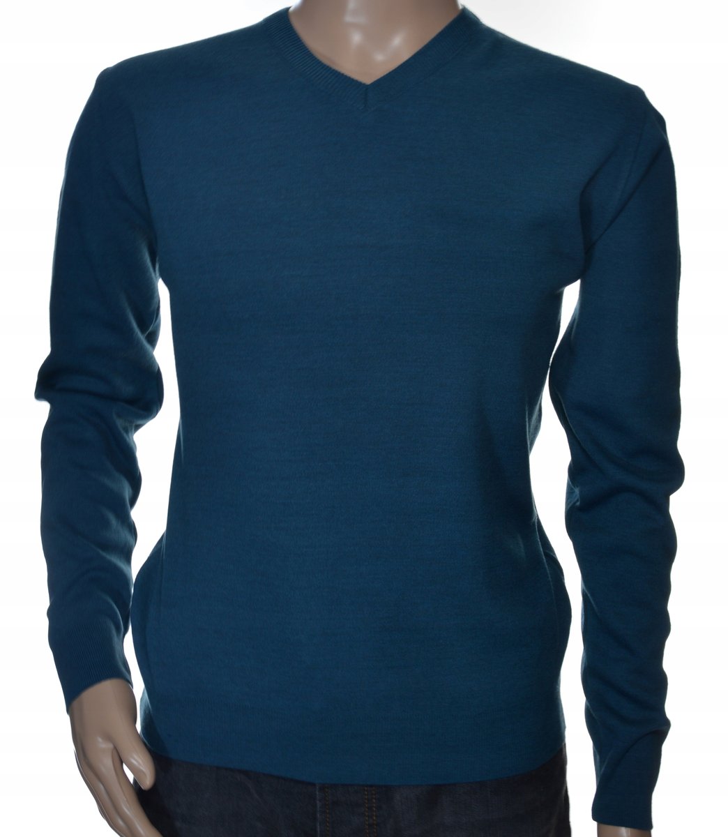 Sweter męski gładki wełniany w szpic z wełny XXL 2XL