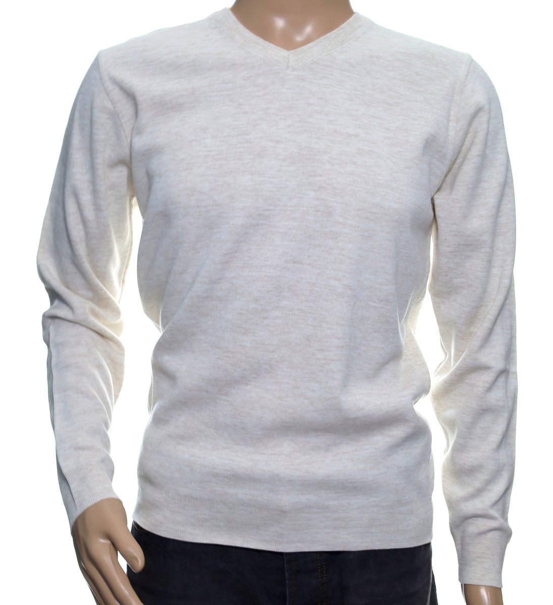 Sweter męski gładki wełniany w szpic z wełny XXL