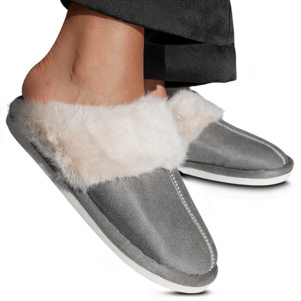 Kapcie Damskie Szare Z Futerkiem Wygodne Lekkie Wsuwane Cieple Na Jesień Na Zimę 40/41