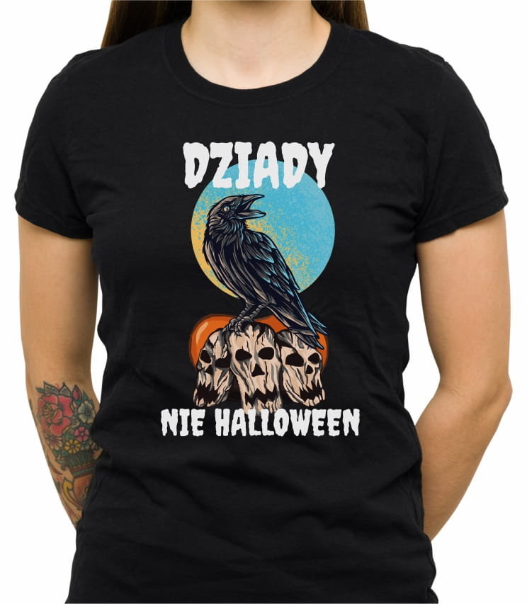 Koszulka Z Nadrukiem Dziady Nie Halloween, Damska, Czarna, Rozmiar M