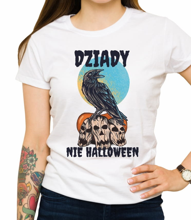 Koszulka Z Nadrukiem Dziady Nie Halloween, Damska, Biała, Rozmiar Xl