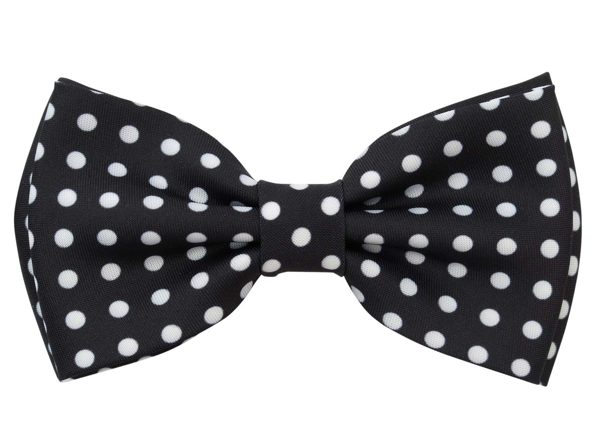 Czarna mucha męska w białe kropki C23